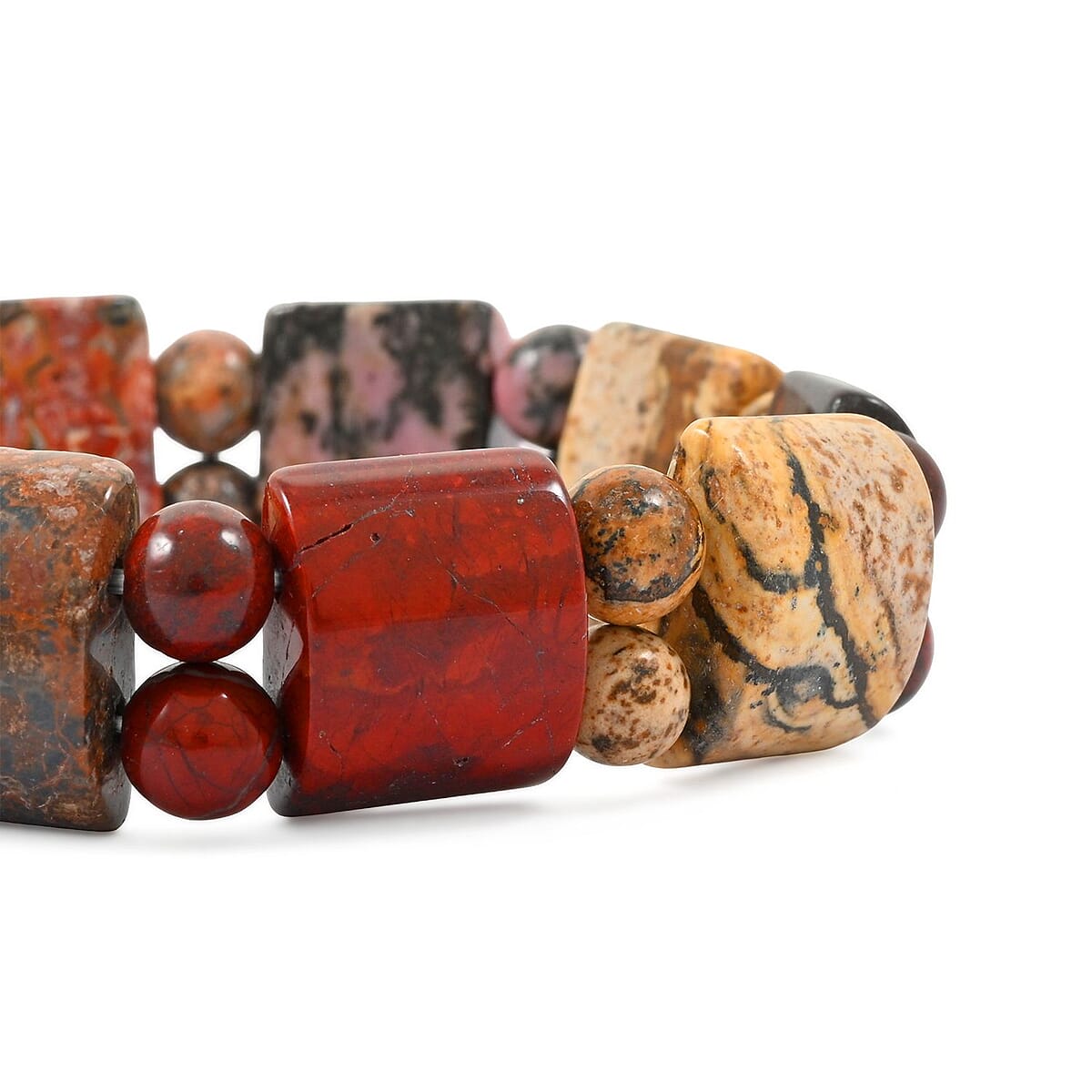 Multi Gemstone 155.50 ctw Tanker Plain Stretch Bracelet image number 2