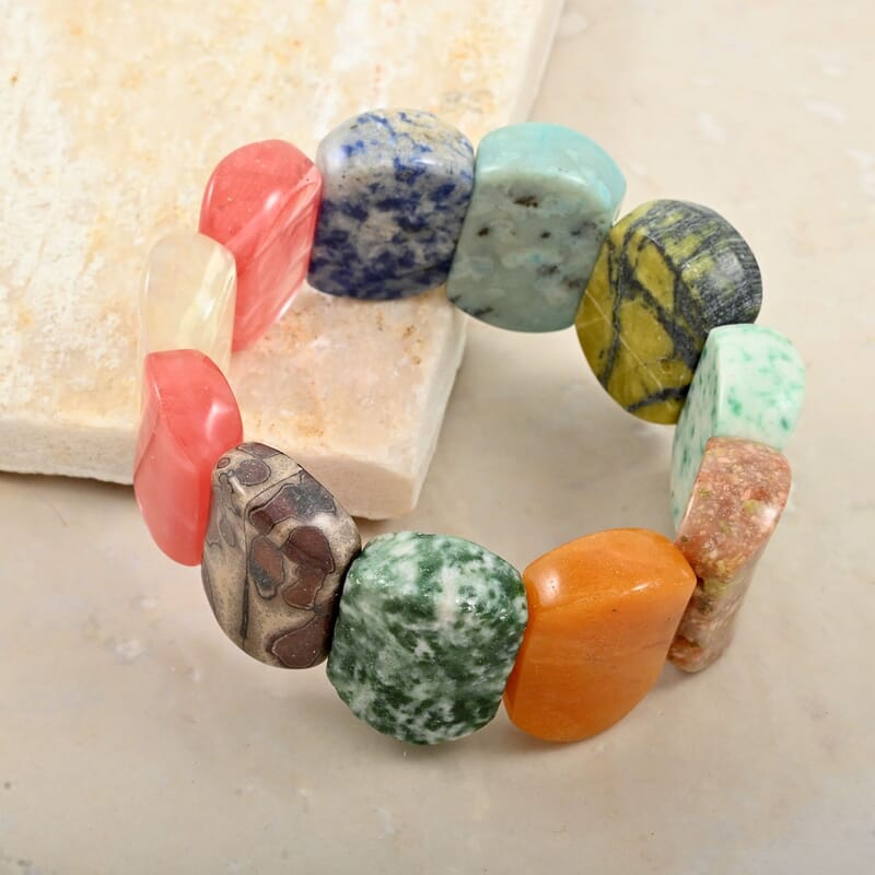 Multi Gemstone 380.55 ctw Cushion Stretch Bracelet