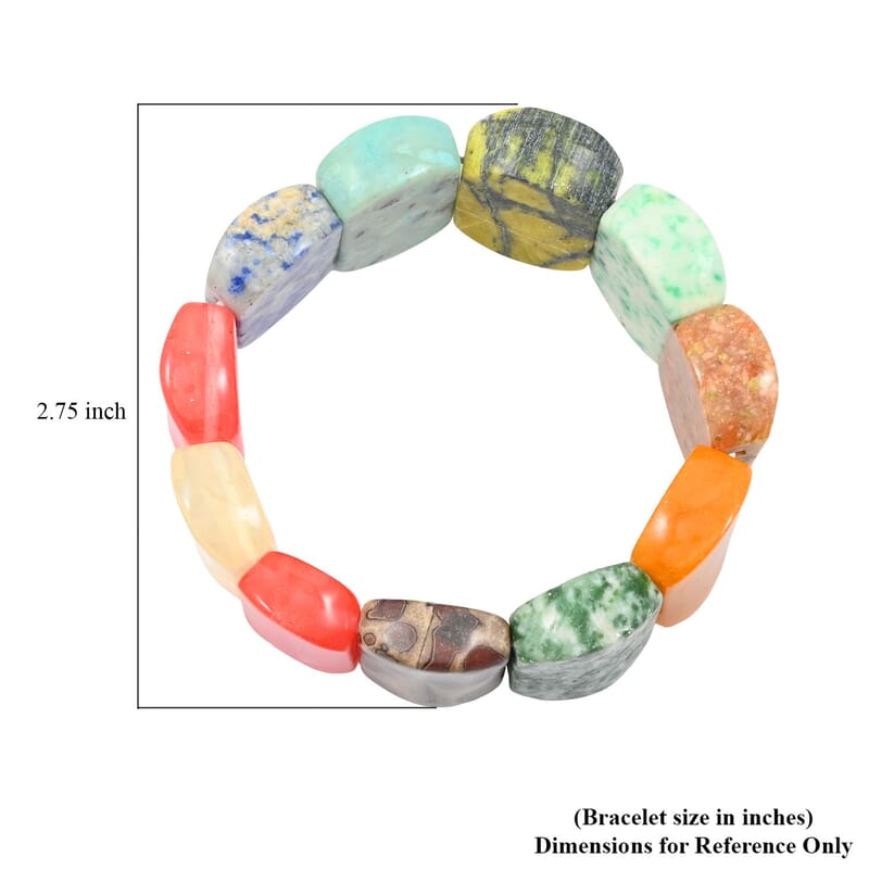 Multi Gemstone 380.55 ctw Cushion Stretch Bracelet