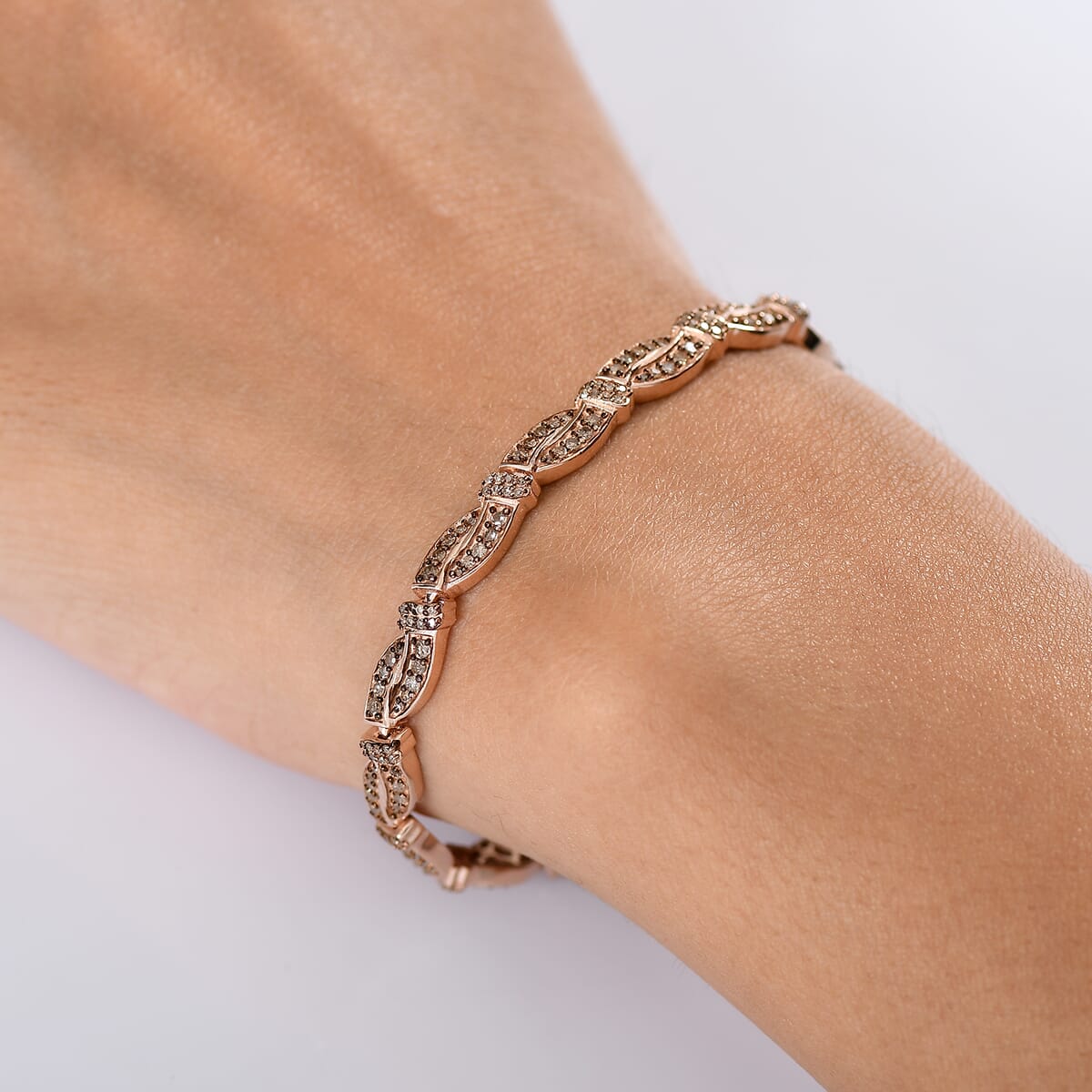 D'Joy Natural Champagne Diamond 2.20 ctw Bracelet in 18K Vermeil Rose Gold Over Sterling Silver (8.00 In) image number 2