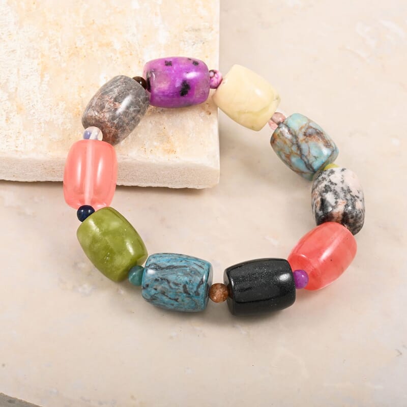 Multi-Stone 184.25 ctw Barrel Stretch Bracelet (6-7In)