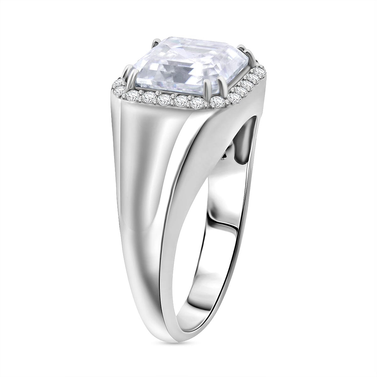 D'Joy Asscher Cut Moissanite 6.30 ctw Men's Forge Ring in Rhodium Over Sterling Silver (Size 12.0) image number 3