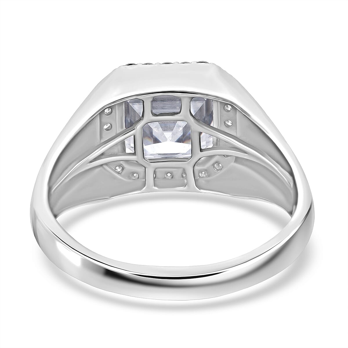 D'Joy Asscher Cut Moissanite 6.30 ctw Men's Forge Ring in Rhodium Over Sterling Silver (Size 12.0) image number 4