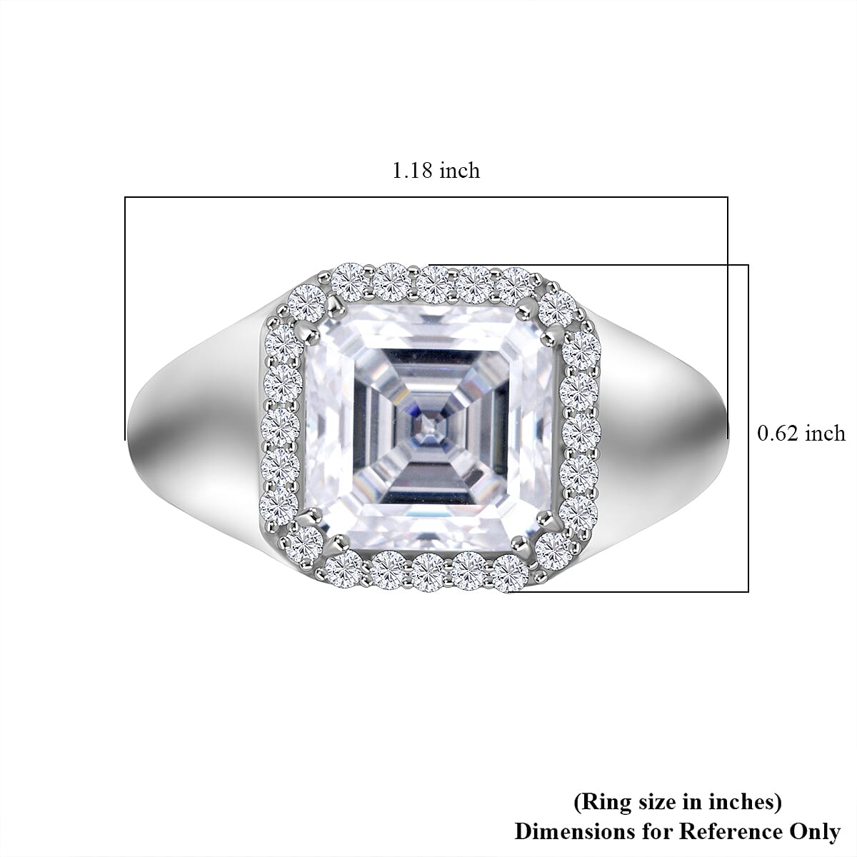 D'Joy Asscher Cut Moissanite 6.30 ctw Men's Forge Ring in Rhodium Over Sterling Silver (Size 12.0) image number 5