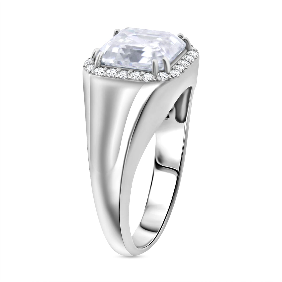 D'Joy Asscher Cut Moissanite 6.30 ctw Men's Forge Ring in Rhodium Over Sterling Silver (Size 13.0) image number 3