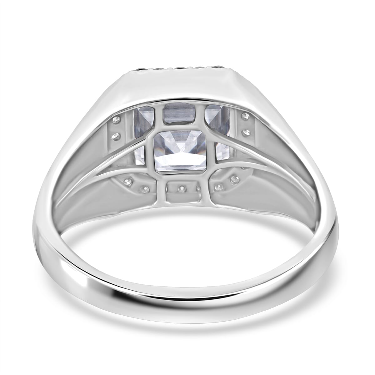 D'Joy Asscher Cut Moissanite 6.30 ctw Men's Forge Ring in Rhodium Over Sterling Silver (Size 13.0) image number 4
