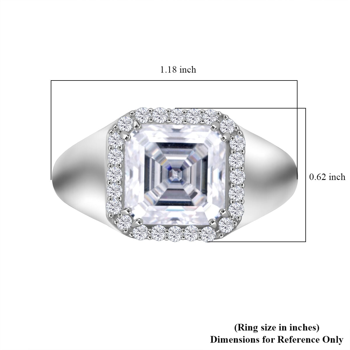 D'Joy Asscher Cut Moissanite 6.30 ctw Men's Forge Ring in Rhodium Over Sterling Silver (Size 13.0) image number 5