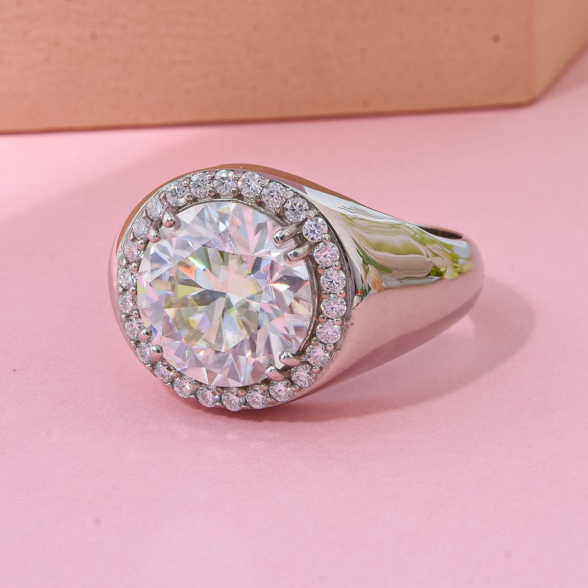 Moissanite 6.30 ctw Men's Forge Ring in Rhodium Over Sterling Silver (Size 9.0) image number 1