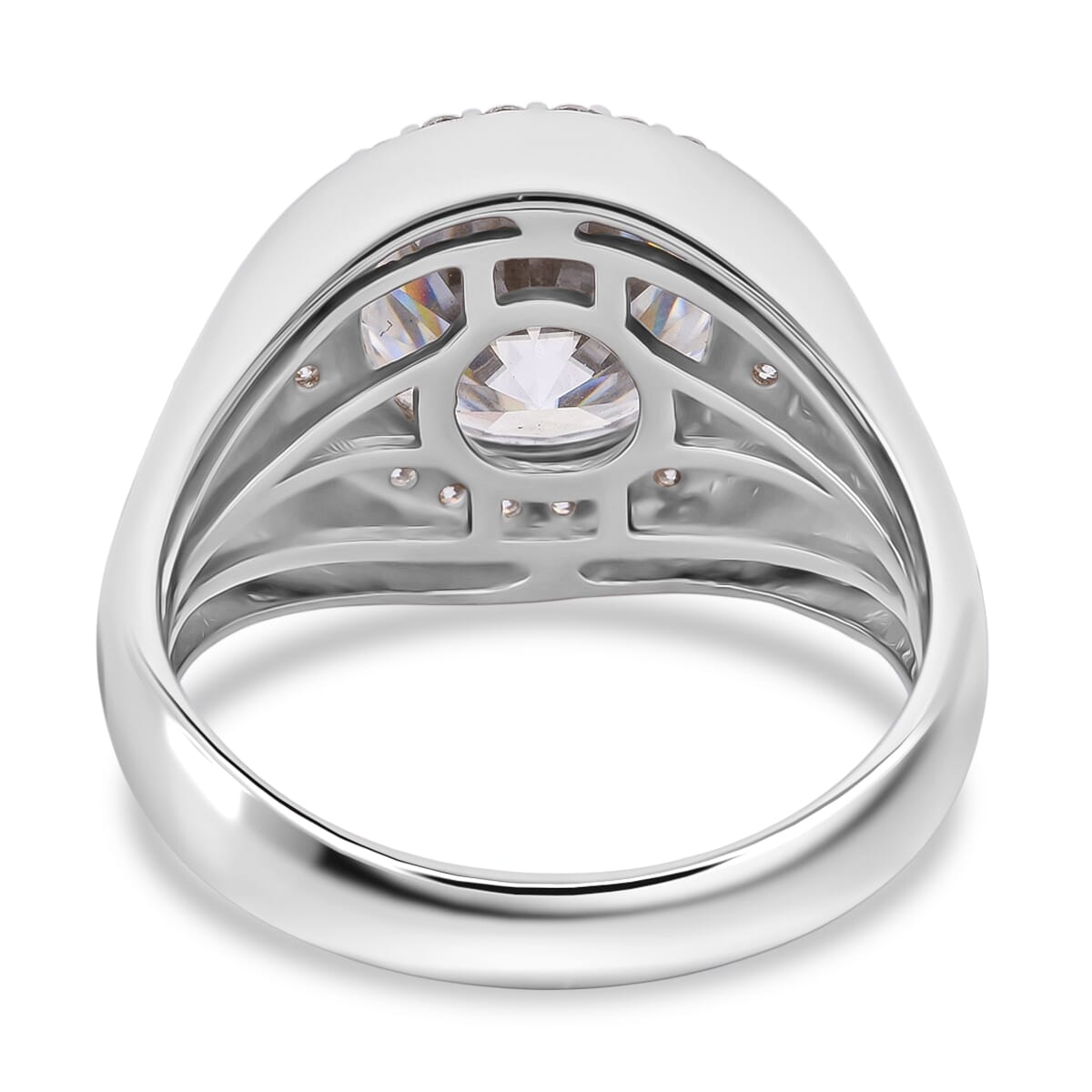 Moissanite 6.30 ctw Men's Forge Ring in Rhodium Over Sterling Silver (Size 9.0) image number 4