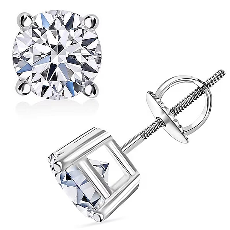 IGI Certified Luxuriant Lab Grown Diamond E-F VS 4.00 ctw Solitaire Stud Earrings in 14K White Gold