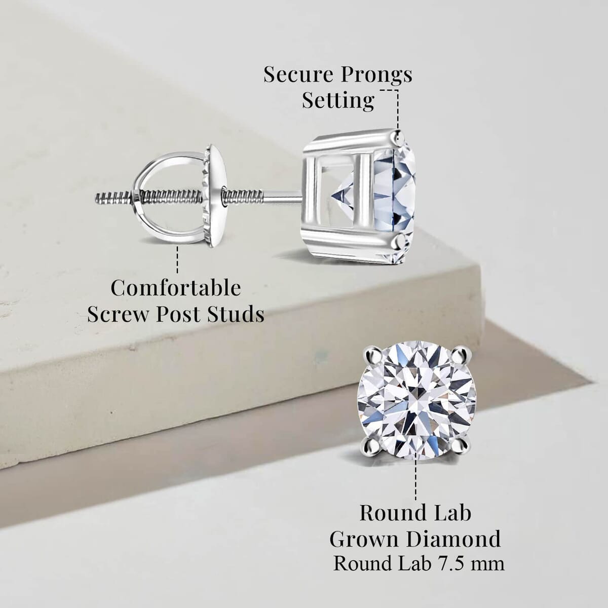 IGI Certified Luxuriant Lab Grown Diamond E-F VS 4.00 ctw Solitaire Stud Earrings in 14K White Gold image number 7