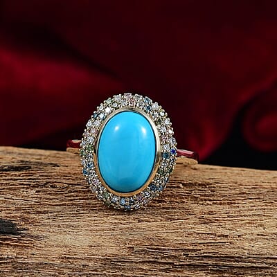 AAA Sleeping Beauty Turquoise, Lab Grown Diamond Ring in 10K Yellow Gold 5.50 ctw (Size 10.0)