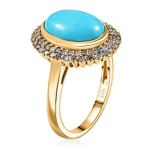 AAA Sleeping Beauty Turquoise, Lab Grown Diamond Ring in 10K Yellow Gold 5.50 ctw (Size 10.0)
