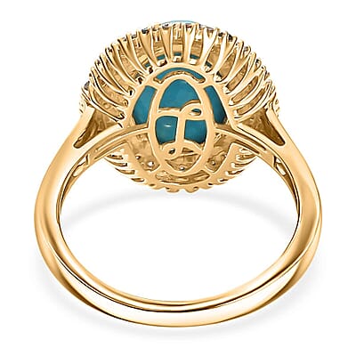 AAA Sleeping Beauty Turquoise, Lab Grown Diamond Ring in 10K Yellow Gold 5.50 ctw (Size 10.0)