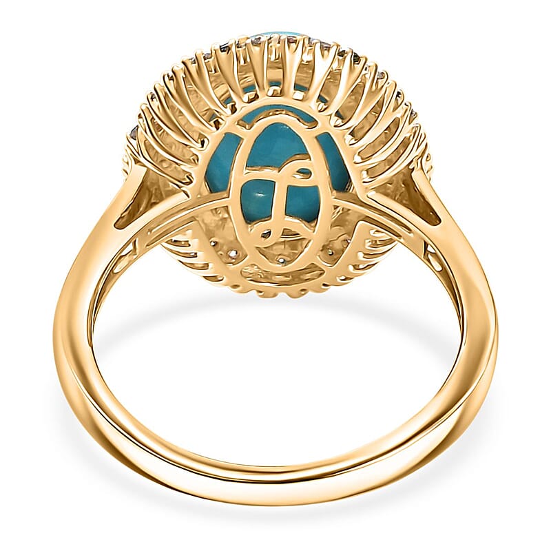 AAA Sleeping Beauty Turquoise, Lab Grown Diamond Ring in 10K Yellow Gold 5.50 ctw (Size 7.0)
