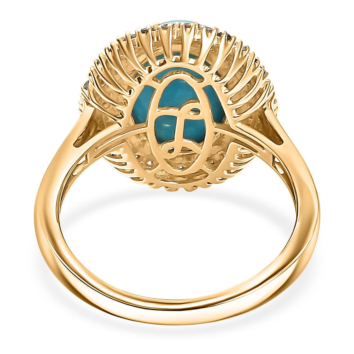 AAA Sleeping Beauty Turquoise and G-H SI Luxuriant Lab Grown Diamond 5.75 ctw Rainbow Bloom Ring in 10K Yellow Gold (Size 7.5) image number 4