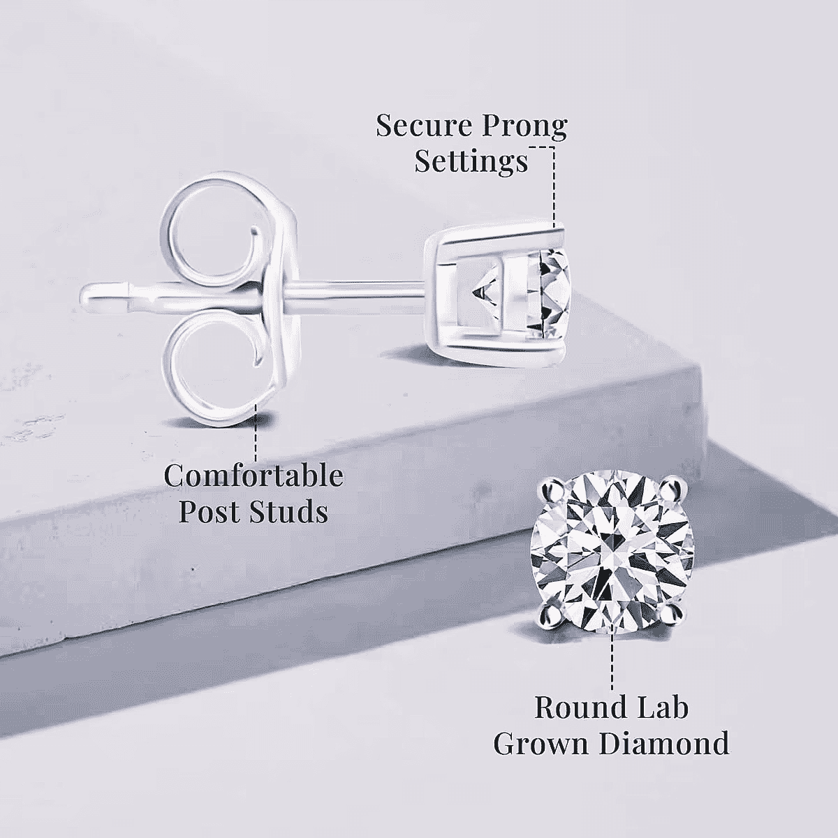 IGI Certified Luxuriant Lab Grown Diamond E-F VS 1.00 ctw Solitaire Stud Earrings in Rhodium Over Sterling Silver image number 3