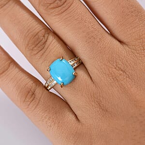 Luxoro 10K Yellow Gold Premium Sleeping Beauty Turquoise and G-H I2 Diamond Ring (Size 11.0) 4.85 ctw