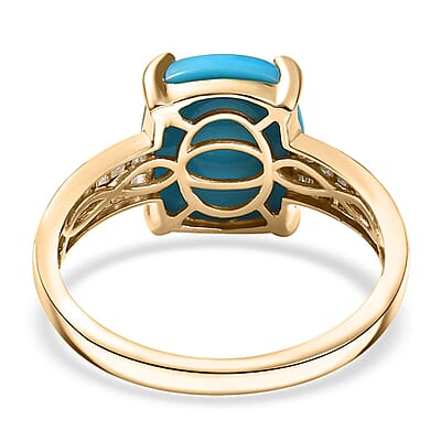 Luxoro 10K Yellow Gold Premium Sleeping Beauty Turquoise and Diamond (G-H, I2) Ring (Size 12.0) 4.85 ctw
