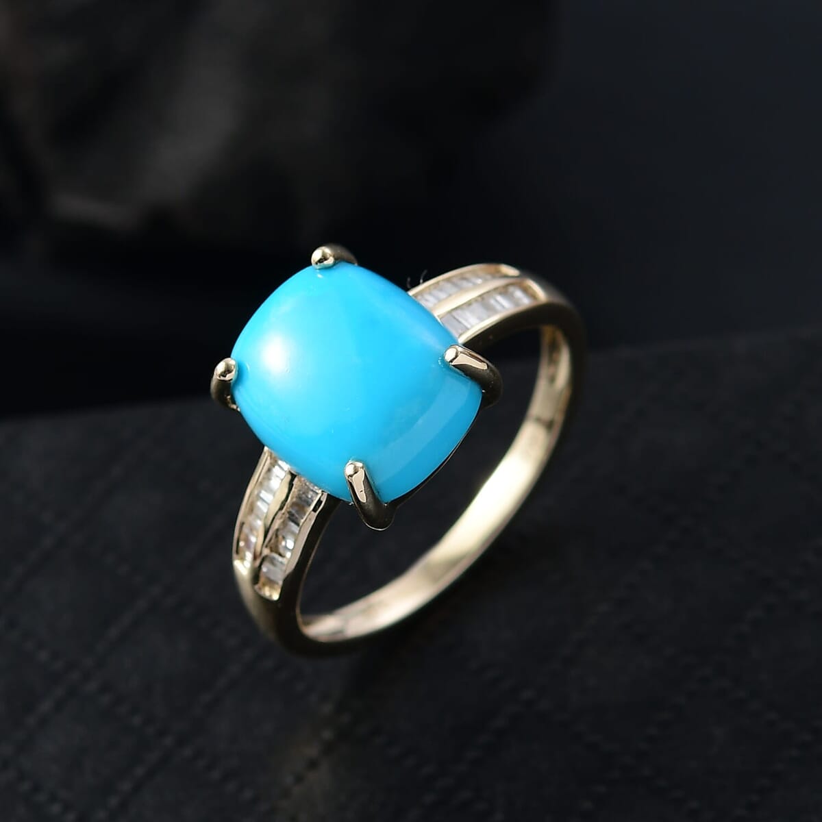 Luxoro 10K Yellow Gold Premium Sleeping Beauty Turquoise and G-H I2 Diamond Ring (Size 10.0) 4.85 ctw image number 1