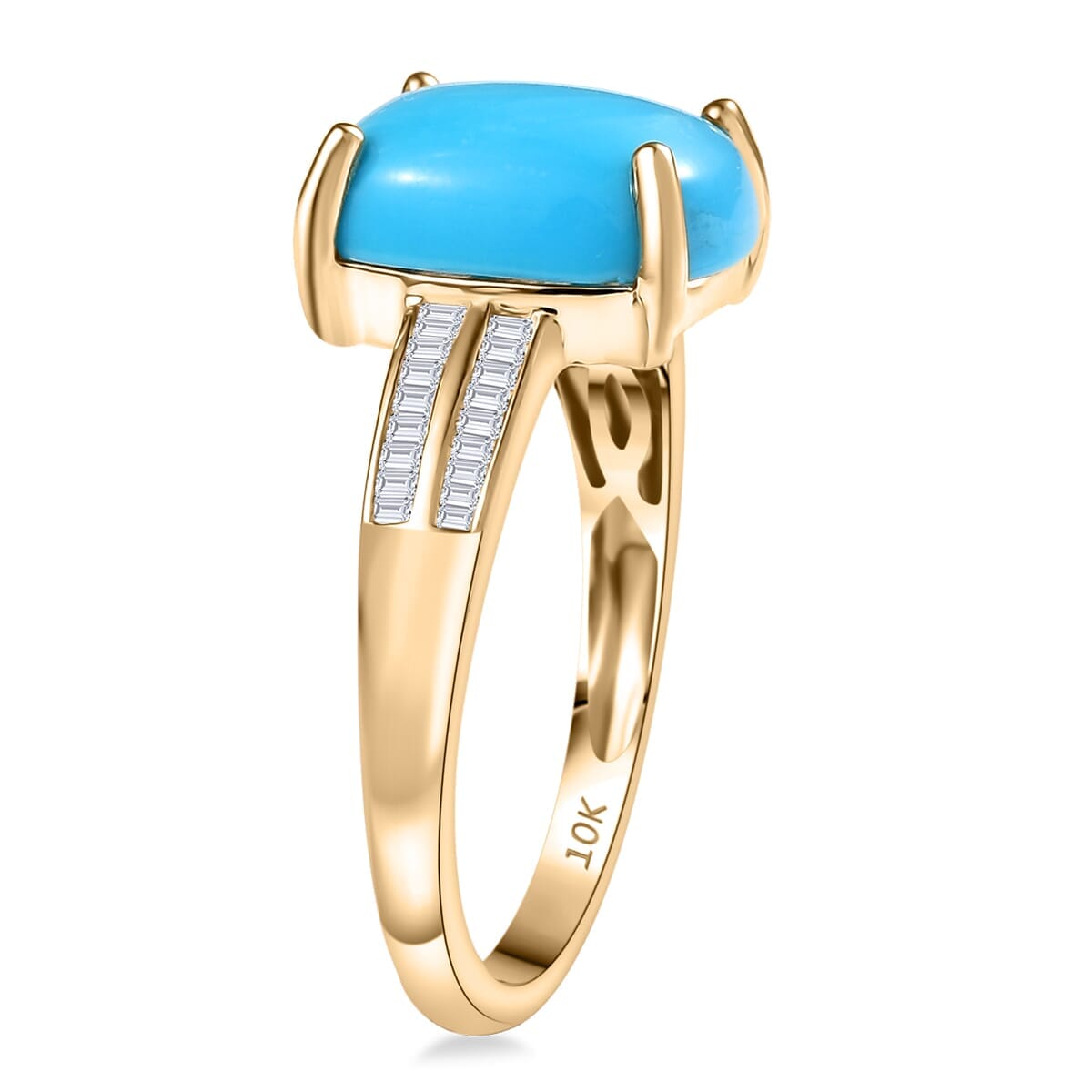 Luxoro 10K Yellow Gold Premium Sleeping Beauty Turquoise and G-H I2 Diamond Ring (Size 10.0) 4.85 ctw image number 3