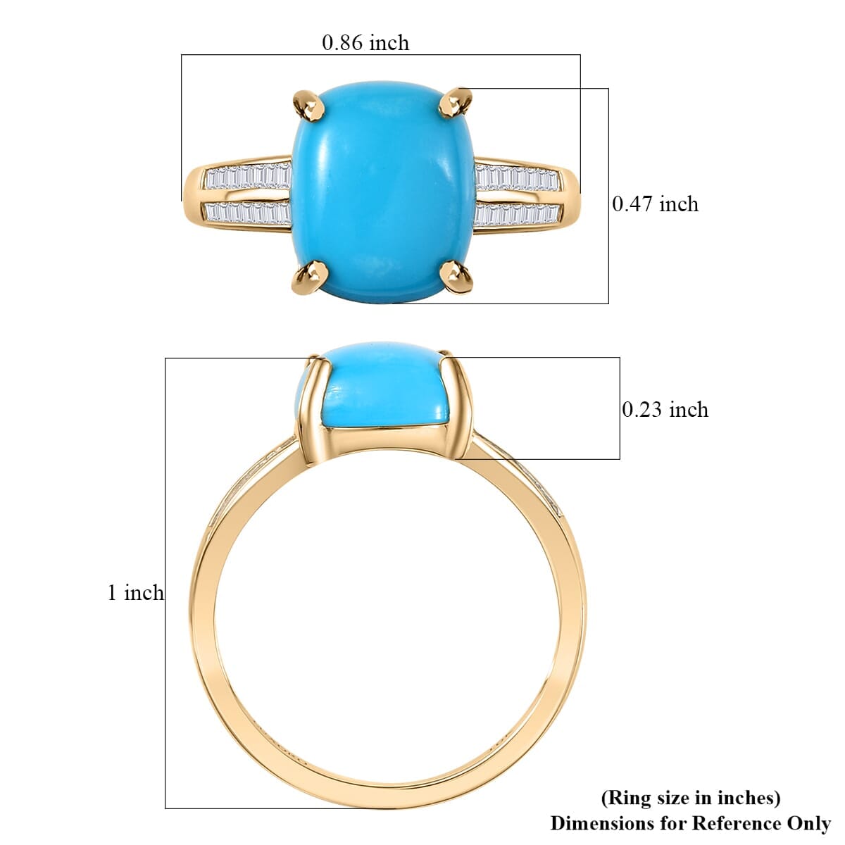 Luxoro 10K Yellow Gold Premium Sleeping Beauty Turquoise and G-H I2 Diamond Ring (Size 10.0) 4.85 ctw image number 5