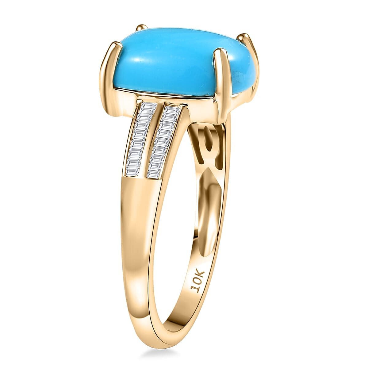 Luxoro 10K Yellow Gold Premium Sleeping Beauty Turquoise and G-H I2 Diamond Ring (Size 10.0) 4.85 ctw image number 3
