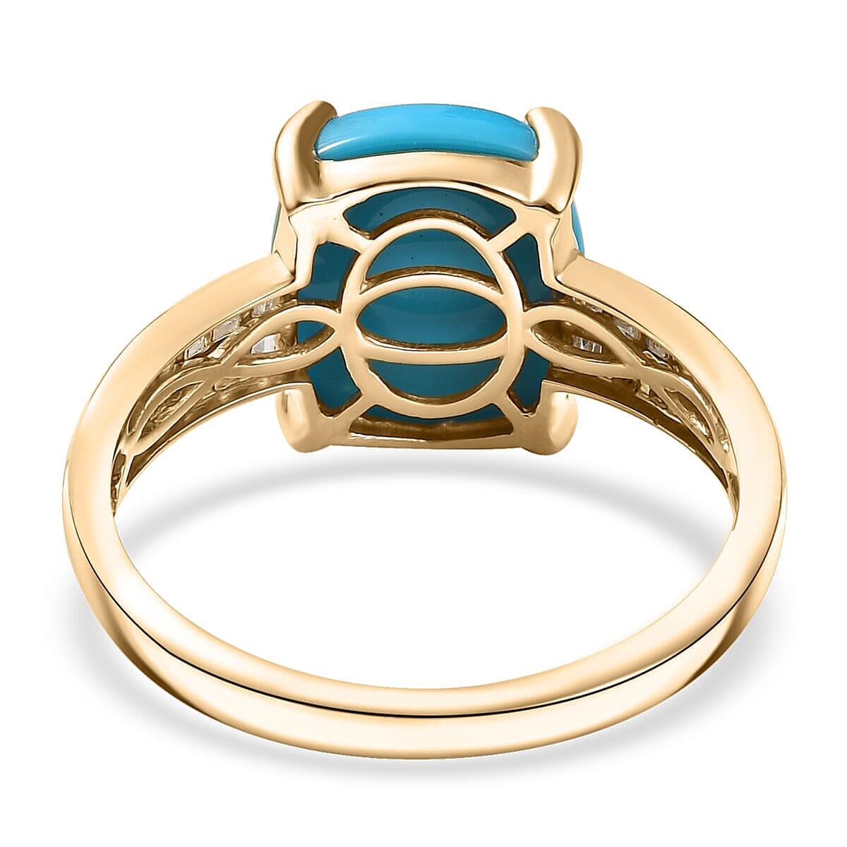 Luxoro 10K Yellow Gold Premium Sleeping Beauty Turquoise and G-H I2 Diamond Ring (Size 10.0) 4.85 ctw image number 4