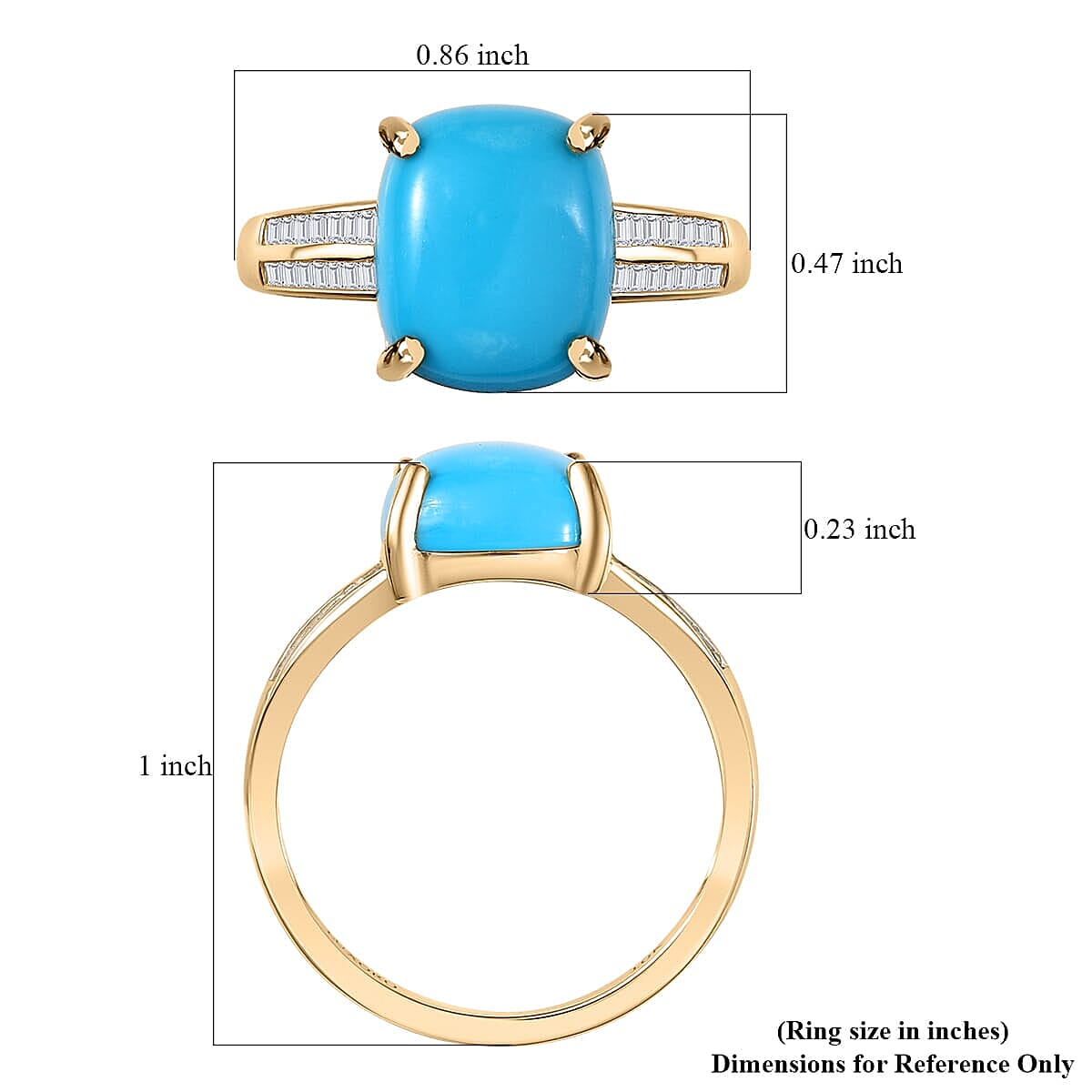 Luxoro 10K Yellow Gold Premium Sleeping Beauty Turquoise and G-H I2 Diamond Ring (Size 10.0) 4.85 ctw image number 5