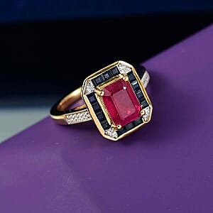 African Ruby and Multi Gemstone 3.35 ctw Ring in Vermeil Yellow Gold Over Sterling Silver (Size 9)