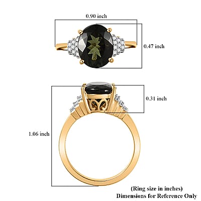 Luxoro 10K Yellow Gold AAA Bohemian Moldavite, Diamond (G-H, I2) Ring (Size 12.0) 3.10 ctw