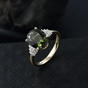 Luxoro 10K Yellow Gold AAA Bohemian Moldavite, Diamond (G-H, I2) Ring (Size 5.0) 3.10 ctw