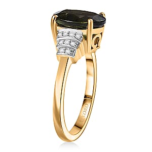 Luxoro 10K Yellow Gold AAA Bohemian Moldavite, Diamond (G-H, I2) Ring (Size 5.0) 3.10 ctw