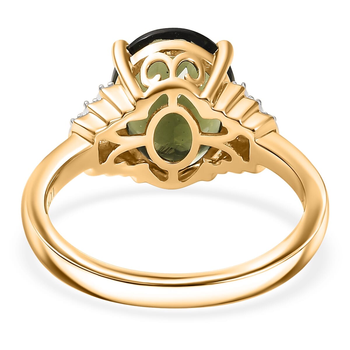 Luxoro 10K Yellow Gold AAA Bohemian Moldavite, Diamond (G-H, I2) Ring (Size 10.0) 3.10 ctw image number 4