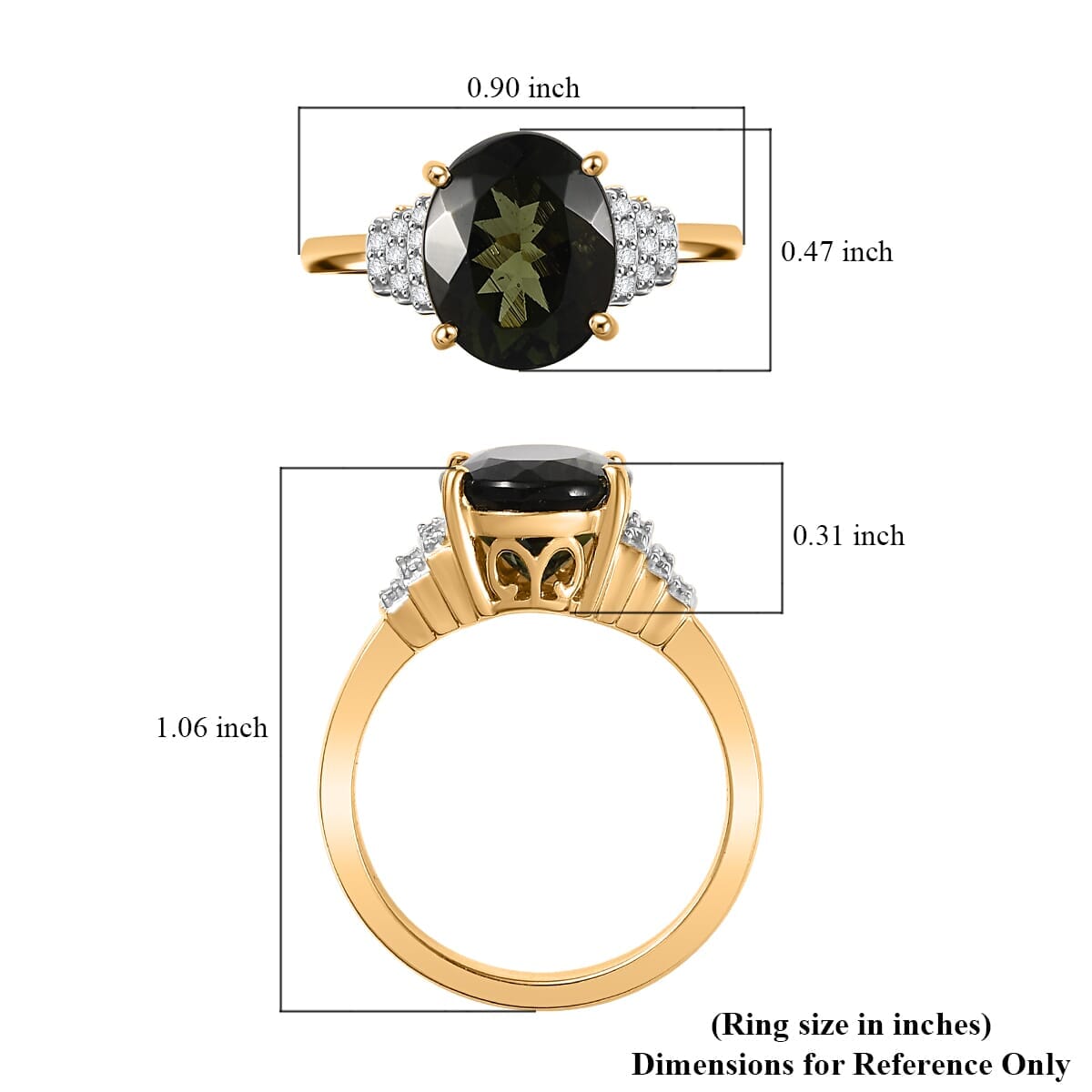 Luxoro 10K Yellow Gold AAA Bohemian Moldavite, Diamond (G-H, I2) Ring (Size 10.0) 3.10 ctw image number 5