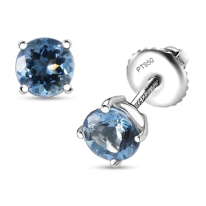 Rhapsody AAAA Santa Maria Aquamarine 1.15 ctw Solitaire Stud Earrings in 950 Platinum