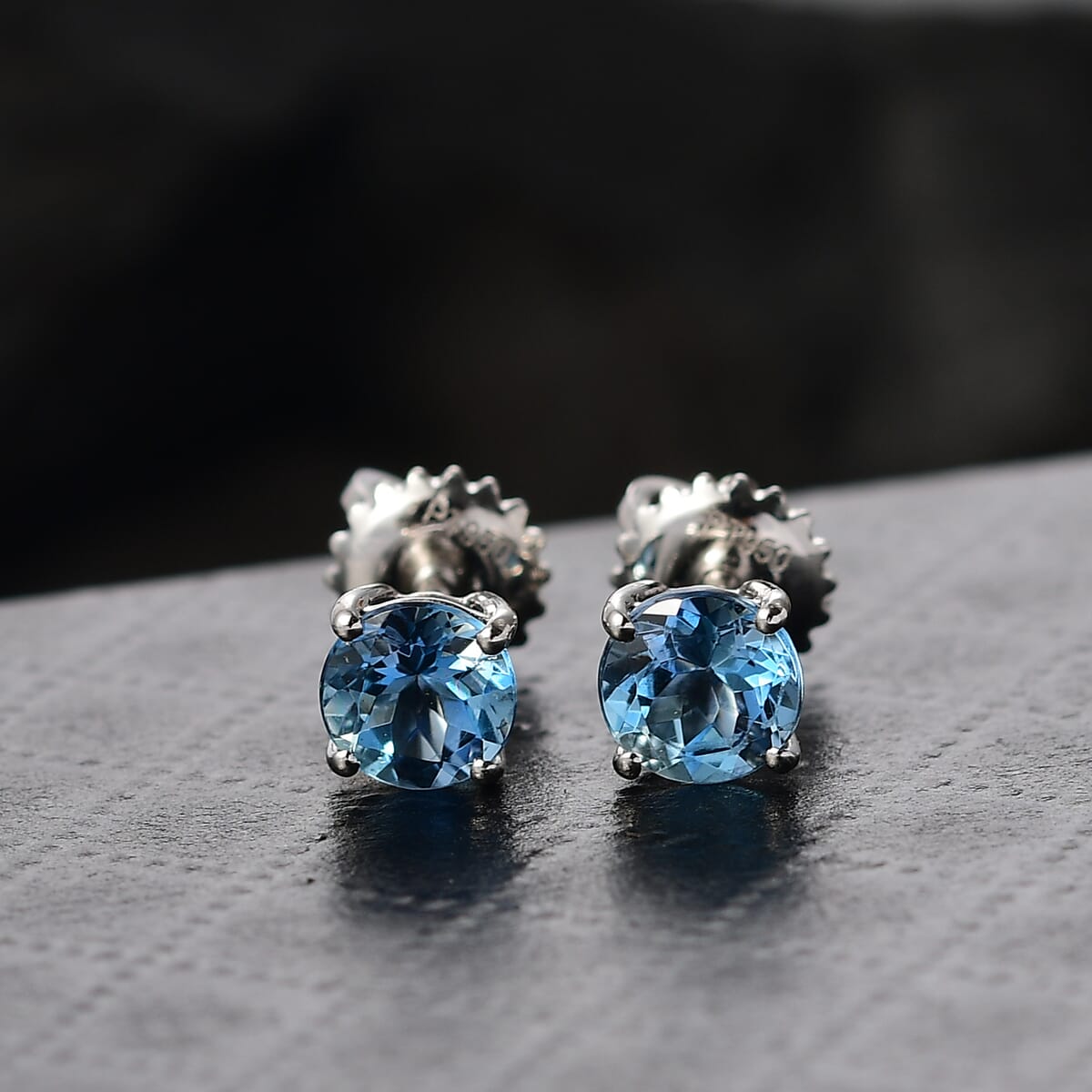 Rhapsody AAAA Santa Maria Aquamarine 1.15 ctw Solitaire Stud Earrings in 950 Platinum image number 1