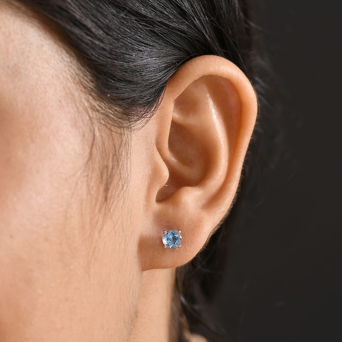 Rhapsody AAAA Santa Maria Aquamarine 1.15 ctw Solitaire Stud Earrings in 950 Platinum image number 2