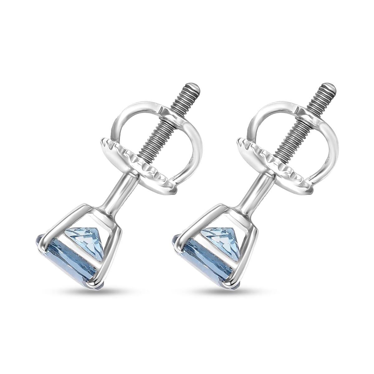 Rhapsody AAAA Santa Maria Aquamarine 1.15 ctw Solitaire Stud Earrings in 950 Platinum image number 3