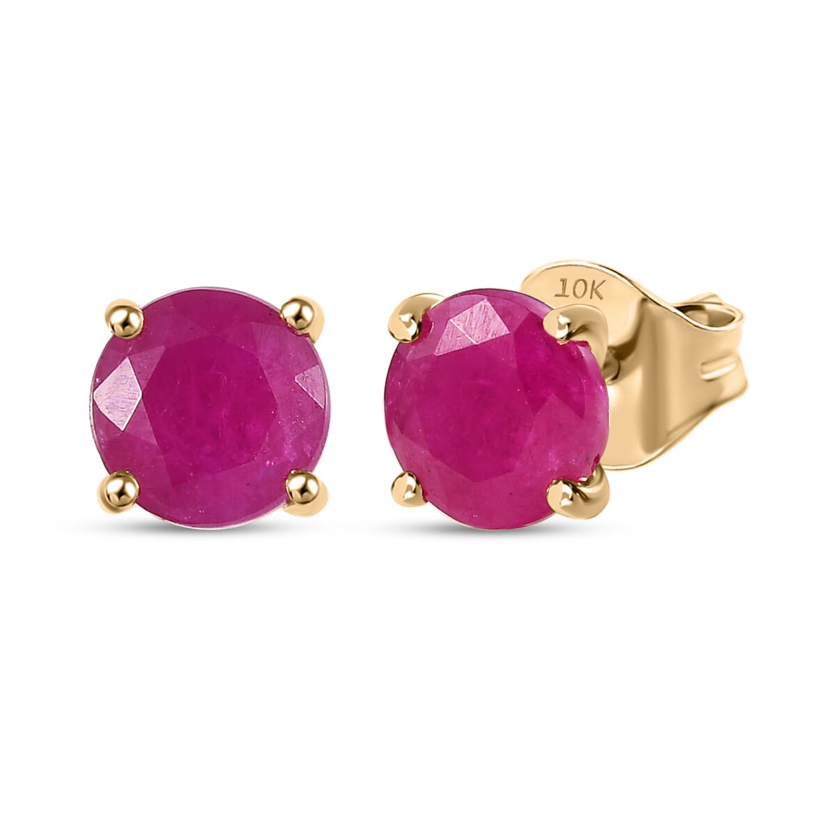 Luxoro AAA Royal Ruby 2.50 ctw Solitaire Stud Earrings in 10K Yellow Gold image number 0