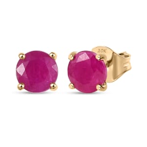 Luxoro AAA Royal Ruby 2.50 ctw Solitaire Stud Earrings in 10K Yellow Gold