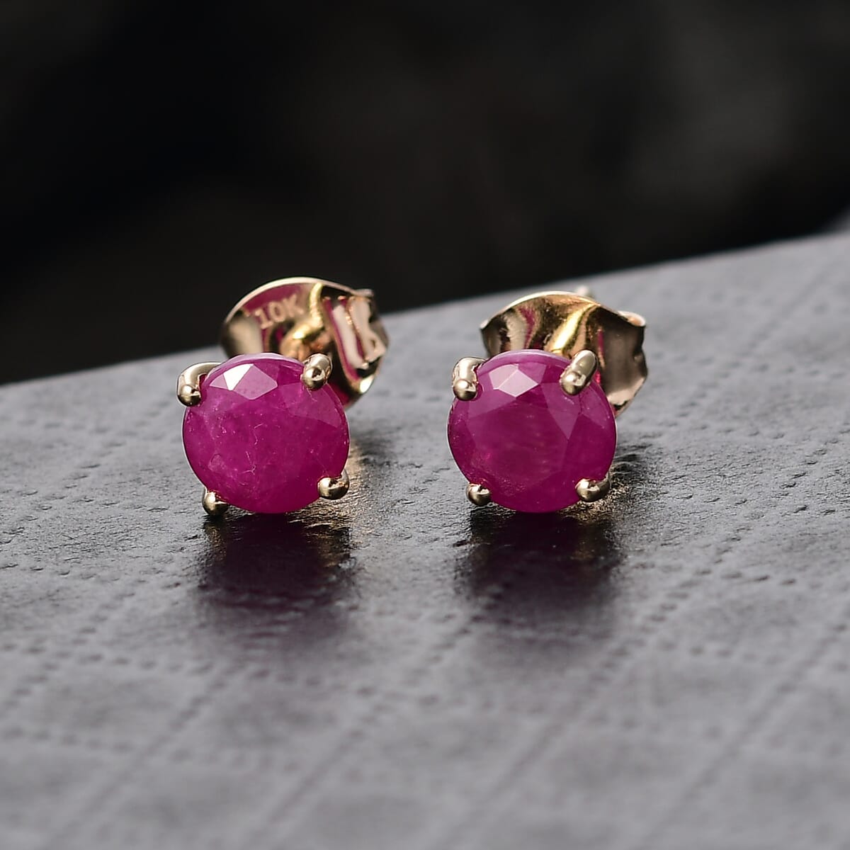 Luxoro AAA Royal Ruby 2.50 ctw Solitaire Stud Earrings in 10K Yellow Gold image number 1