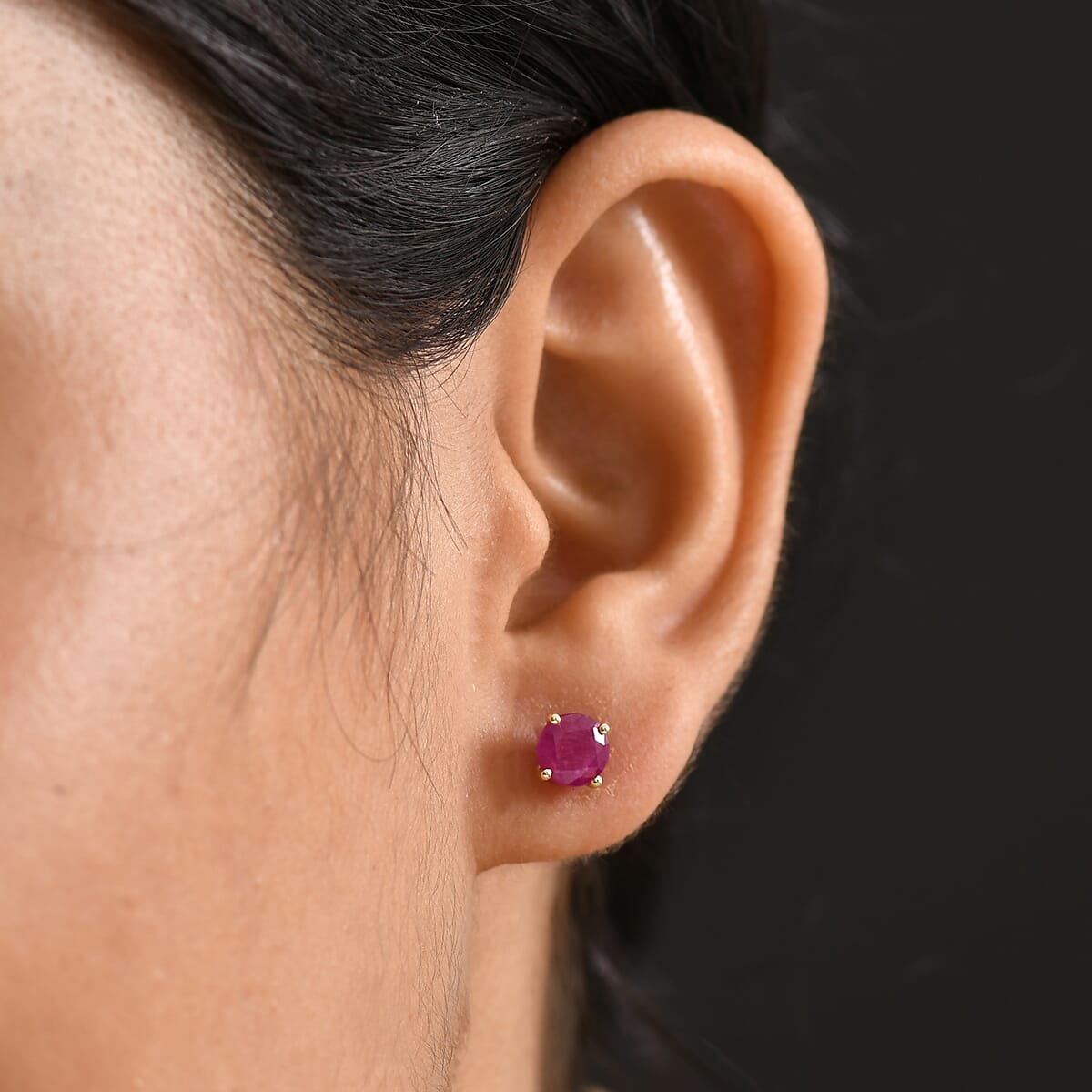 Luxoro AAA Royal Ruby 2.50 ctw Solitaire Stud Earrings in 10K Yellow Gold image number 2