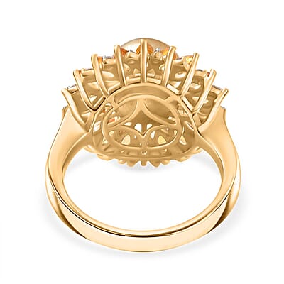 D’joy South Sea Golden Pearl and Multi Gemstone 9.80 ctw Ring in 18K Vermeil Yellow Gold Over Sterling Silver (Size 8.0)