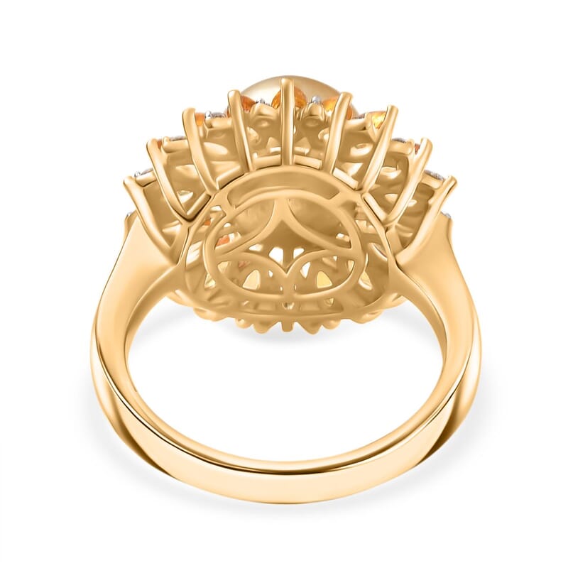 D’joy South Sea Golden Pearl and Multi Gemstone 9.80 ctw Ring in 18K Vermeil Yellow Gold Over Sterling Silver (Size 8.0)