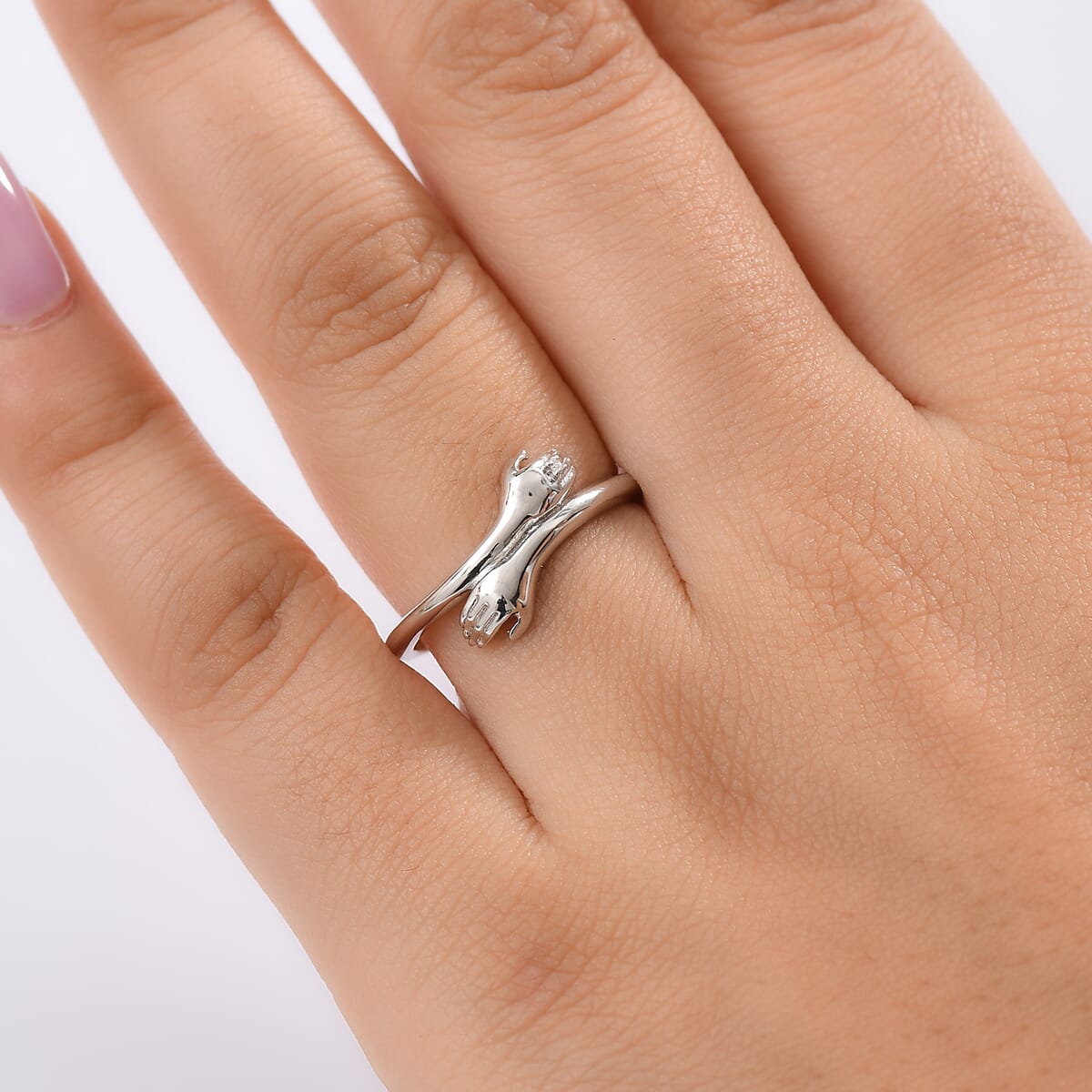 D'Joy Diamond Accent Hug Ring in Rhodium Over Sterling Silver (Size 7.0) image number 2