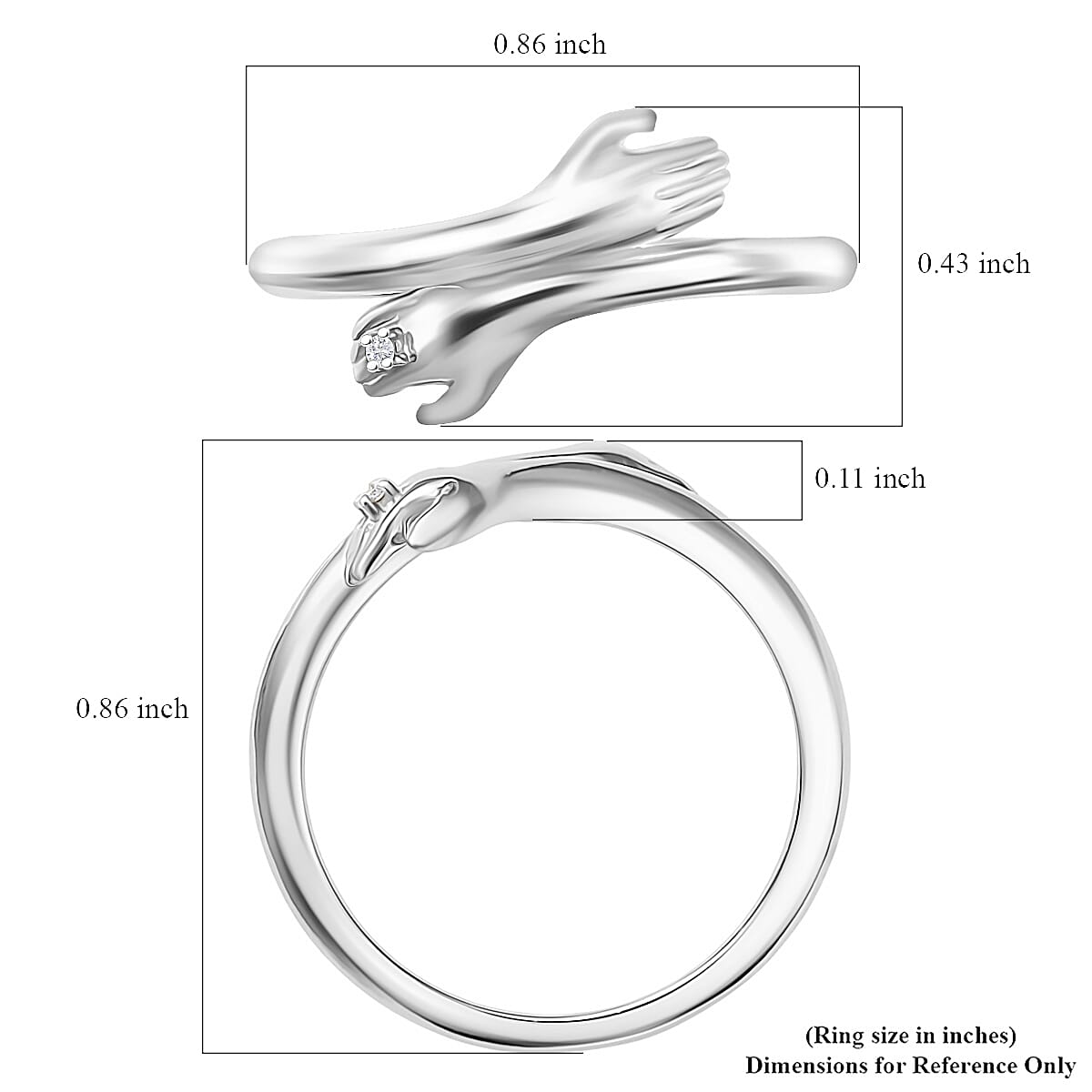 D'Joy Diamond Accent Hug Ring in Rhodium Over Sterling Silver (Size 8.0) image number 5