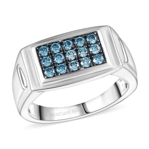 Luxuriant Lab Grown Blue Diamond 0.50 ctw Men's Ring in Rhodium Over Sterling Silver (Size 10.0) 