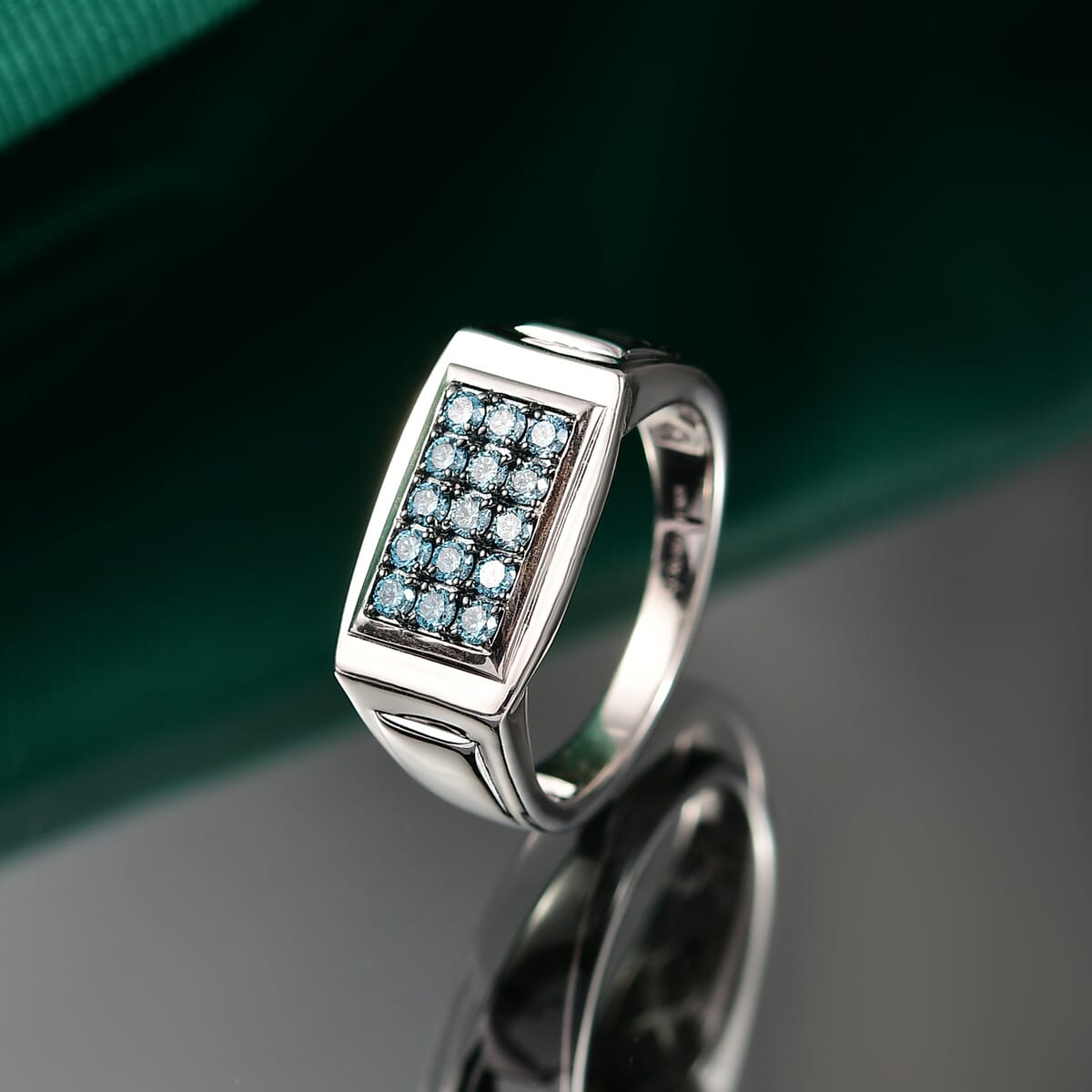 Luxuriant Lab Grown Blue Diamond 0.50 ctw Men's Ring in Rhodium Over Sterling Silver (Size 10.0)  image number 1