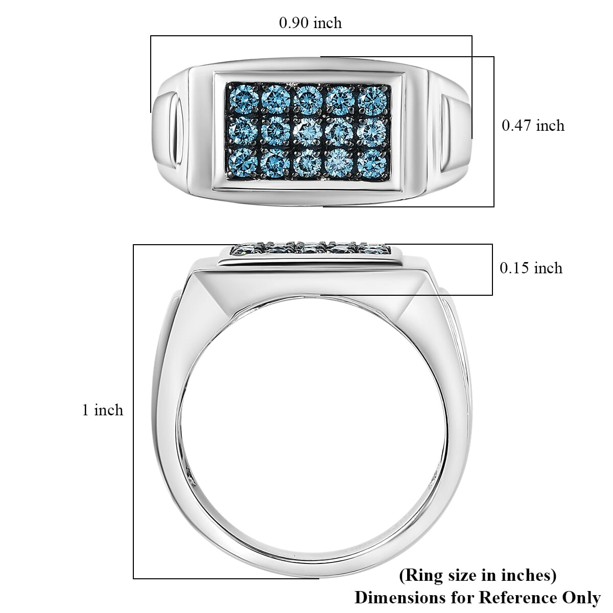 Luxuriant Lab Grown Blue Diamond 0.50 ctw Men's Ring in Rhodium Over Sterling Silver (Size 10.0)  image number 4